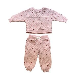 Carter's Quilted Sweatshirt Jogger Set Kids Pink Excellent Apple Print SIZE 12M